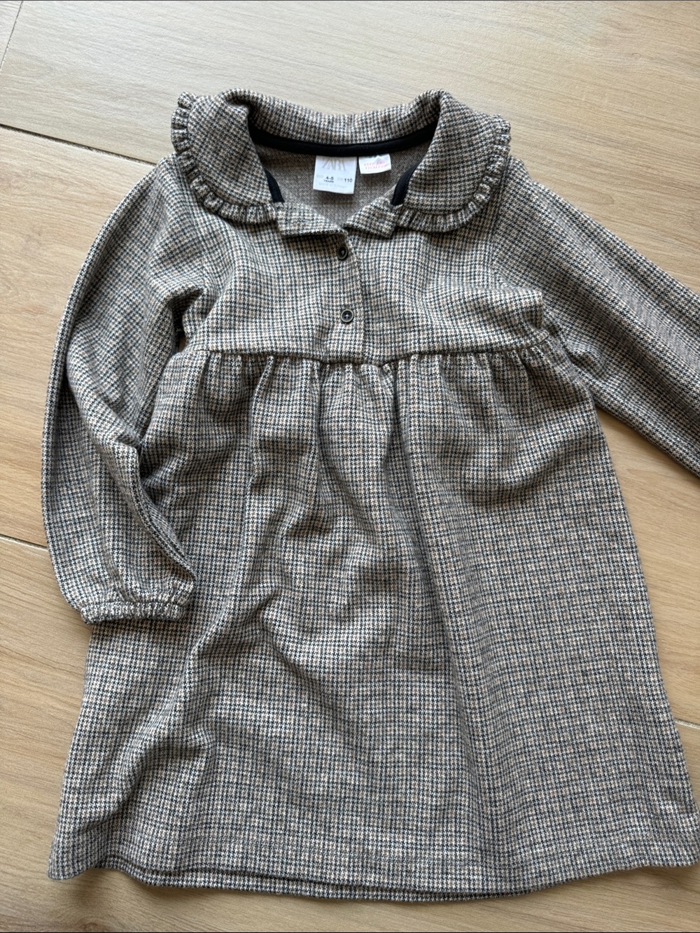 Zara Brown and Black Plaid Ruffled Collar Dress (4-5)